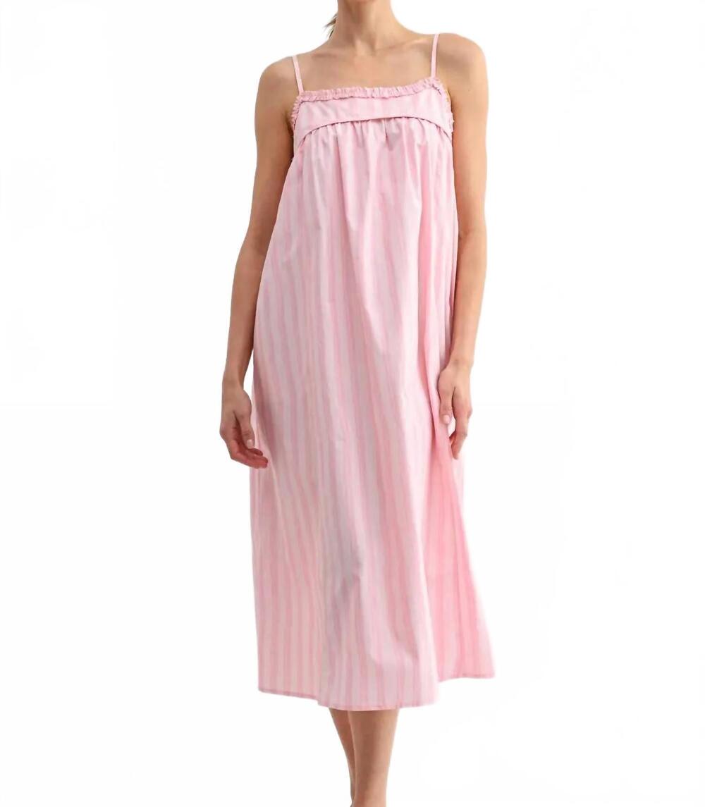 NEW REMINISCENCE striped soft ruffle maxi dress in pink